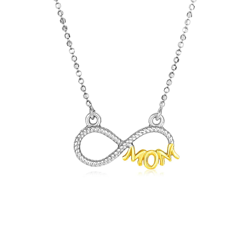 An image displaying Sterling Silver Two Toned Mom Necklace with Cubic Zirconias by Orca Market