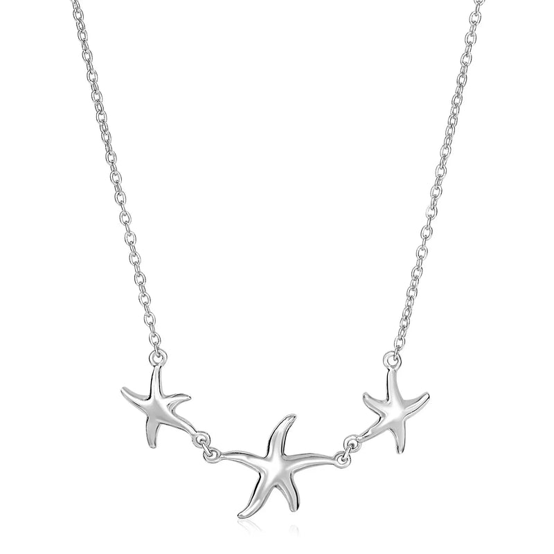 An image displaying Sterling Silver Necklace with Three Starfish by Orca Market