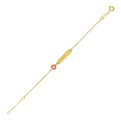 An image displaying 14k Yellow Gold 5 1/2 inch Childrens ID Bracelet with Enameled Heart by Orca Market