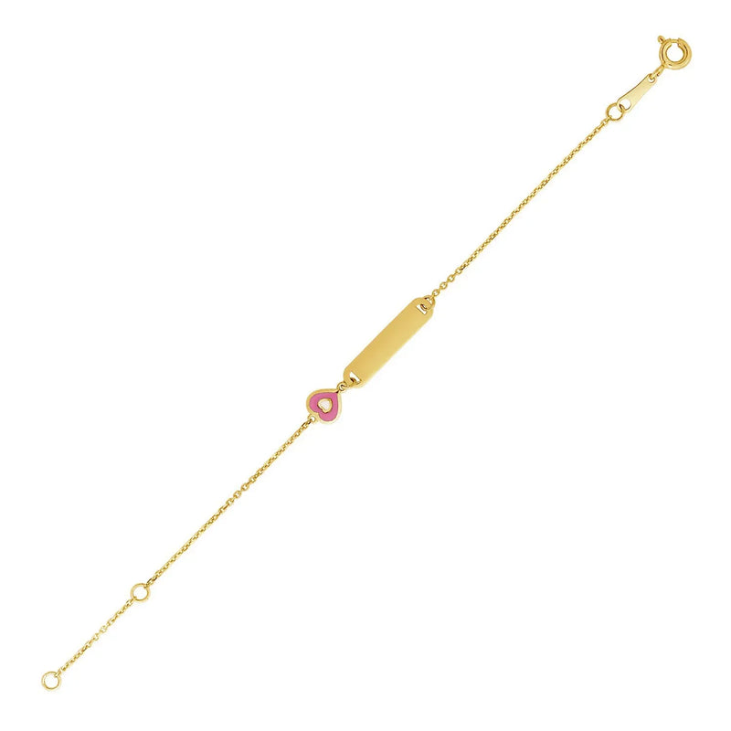 An image displaying 14k Yellow Gold 5 1/2 inch Childrens ID Bracelet with Enameled Heart by Orca Market