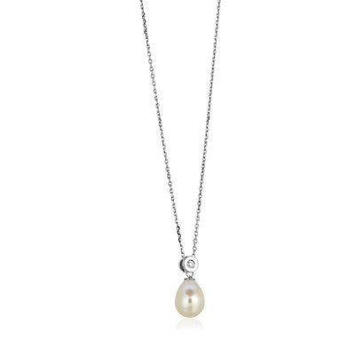 An image displaying Sterling Silver Necklace with Pear Shaped Pearl and Cubic Zirconias by Orca Market