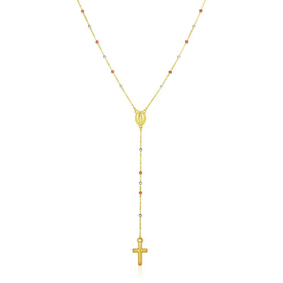 An image displaying 14k Tri Color Gold Lariat Rosary Necklace by Orca Market