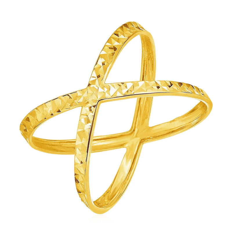 An image displaying 14k Yellow Gold Textured X Profile Ring by Orca Market