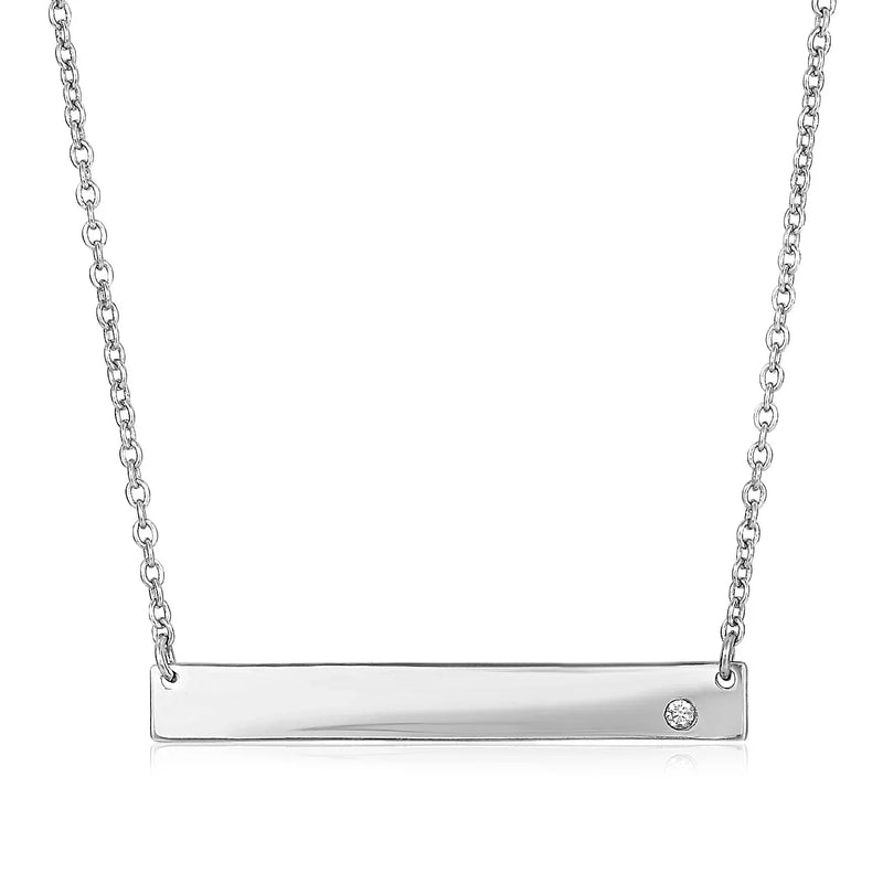 An image displaying Sterling Silver Polished Bar Necklace with Cubic Zirconia by Orca Market