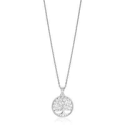 An image displaying Sterling Silver Round Spiral Motif Tree of Life Necklace by Orca Market