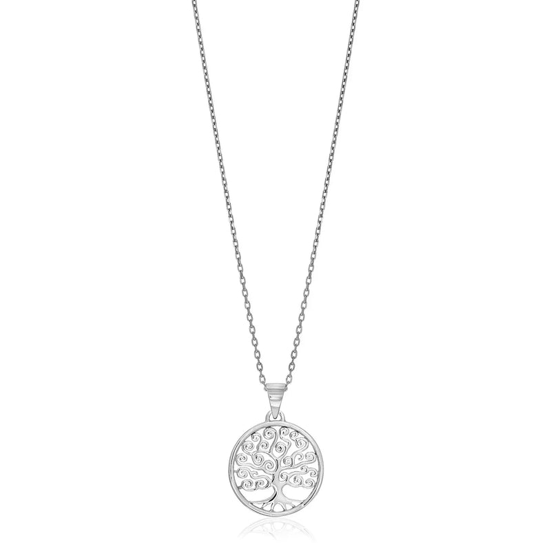 An image displaying Sterling Silver Round Spiral Motif Tree of Life Necklace by Orca Market