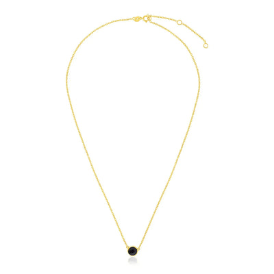 An image displaying 14k Yellow Gold 17 inch Necklace with Round Onyx by Orca Market