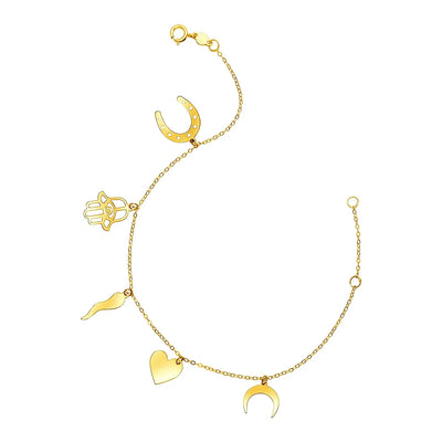 An image displaying 14k Yellow Gold 7 inch Bracelet with Polished Charms by Orca Market