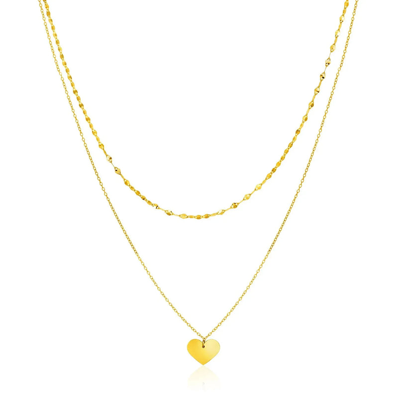 An image displaying 14k Yellow Gold 18 inch Two Strand Necklace with Heart Pendant by Orca Market