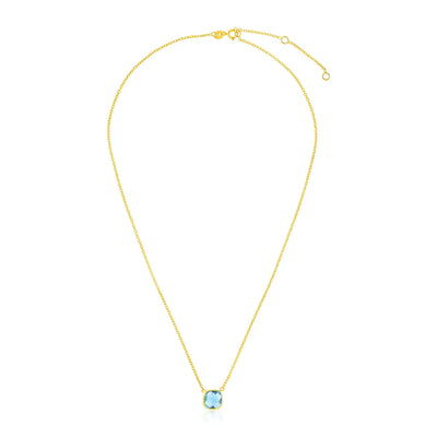 An image displaying 14k Yellow Gold 17 inch Necklace with Cushion Blue Topaz by Orca Market