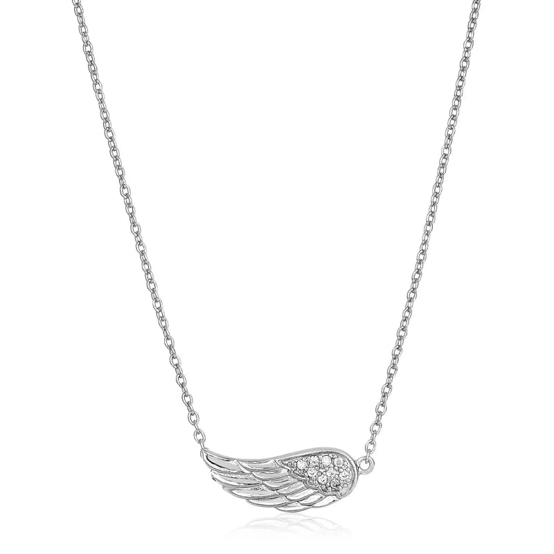 An image displaying Sterling Silver Textured Angel Wing Necklace by Orca Market