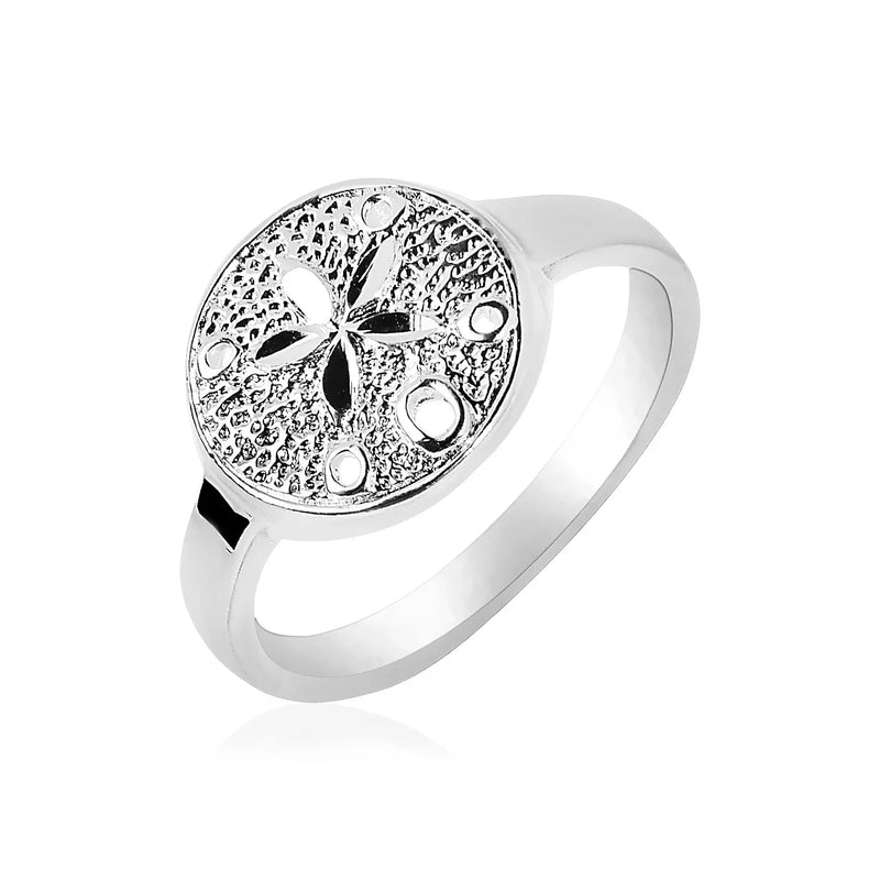 An image displaying Sterling Silver Textured Sand Dollar Ring by Orca Market