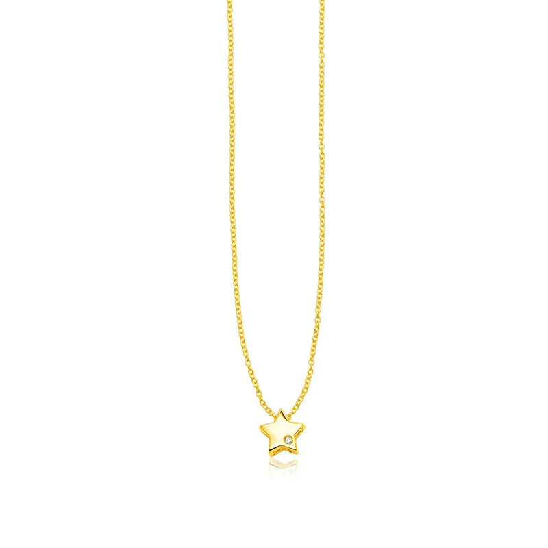 An image displaying 14k Yellow Gold Polished Star Necklace with Diamond by Orca Market