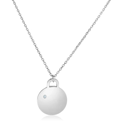 An image displaying Sterling Silver 18 inch Necklace with Polished Disc with Diamond by Orca Market