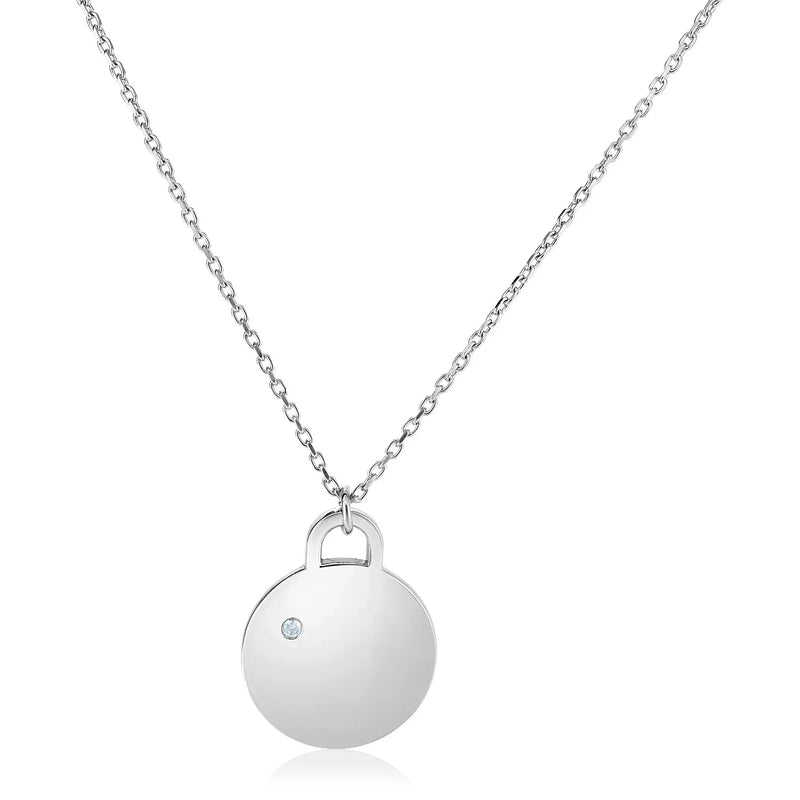 An image displaying Sterling Silver 18 inch Necklace with Polished Disc with Diamond by Orca Market