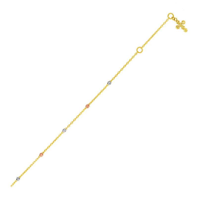 An image displaying 14k Tri Color Gold Anklet with Cross by Orca Market