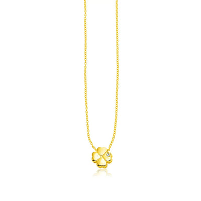 An image displaying 14k Yellow Gold Polished Four Leaf Clover Necklace with Diamond by Orca Market