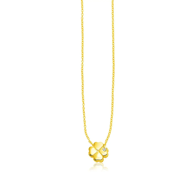 An image displaying 14k Yellow Gold Polished Four Leaf Clover Necklace with Diamond by Orca Market