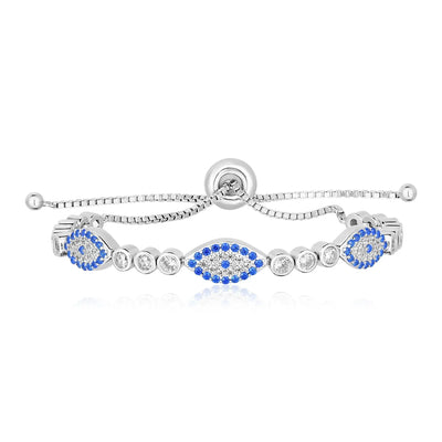 An image displaying Sterling Silver Adjustable Enameled Evil Eye Bracelet with Cubic Zirconias by Orca Market