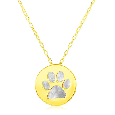An image displaying 14k Yellow Gold Necklace with Dog Paw Print Symbol in Mother of Pearl by Orca Market