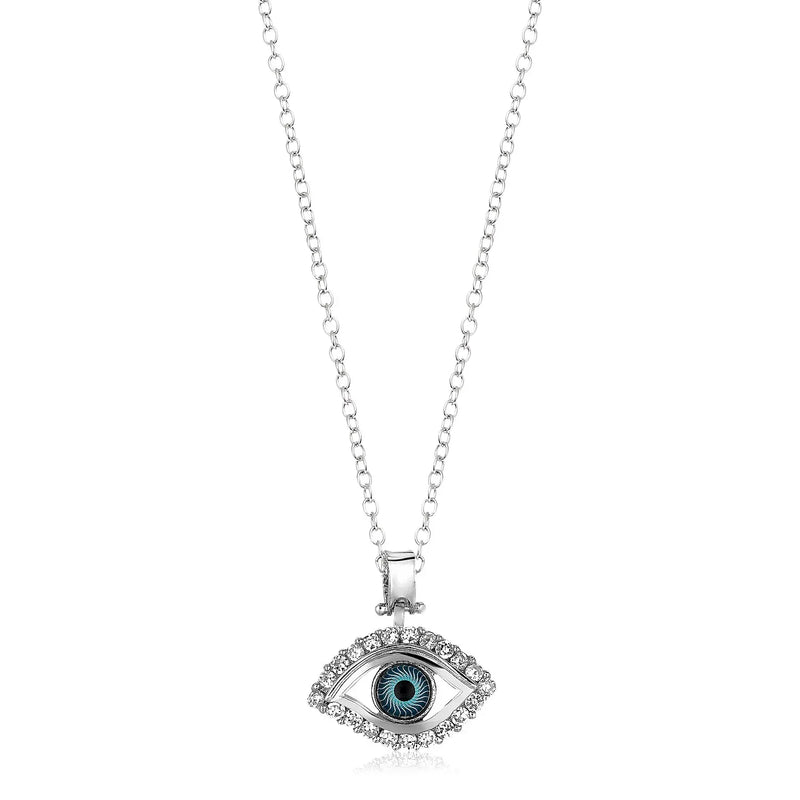 An image displaying Sterling Silver Evil Eye Pendant with Cubic Zirconias by Orca Market