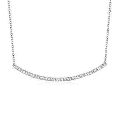 An image displaying Sterling Silver Curved Bar Necklace with Cubic Zirconias by Orca Market
