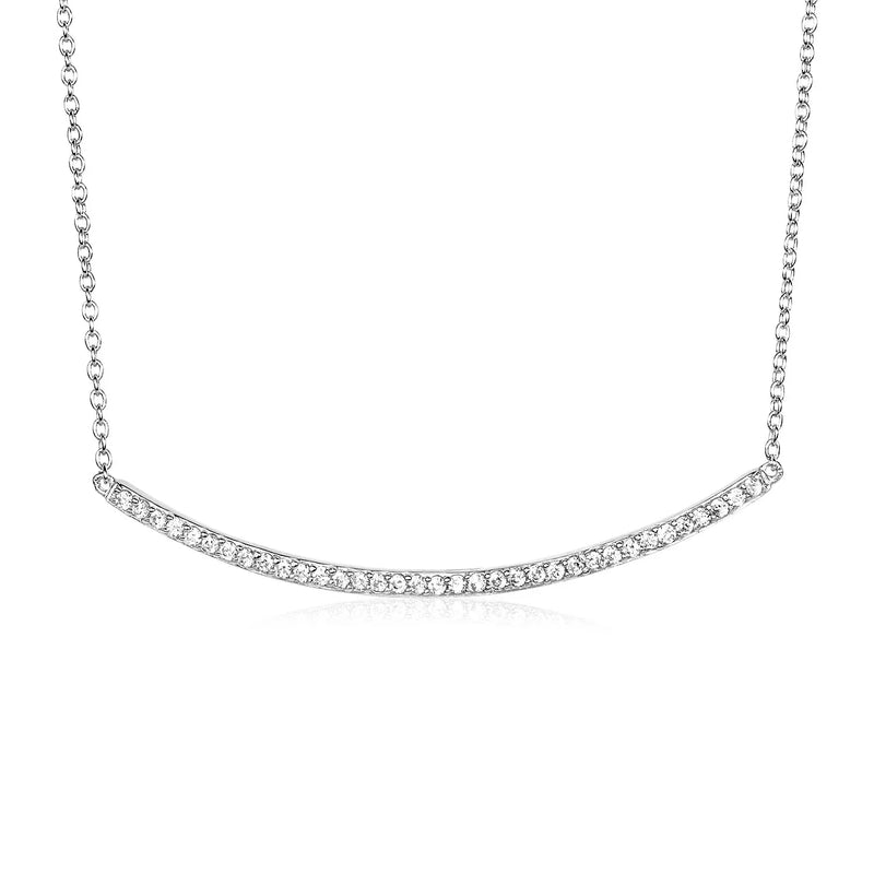 An image displaying Sterling Silver Curved Bar Necklace with Cubic Zirconias by Orca Market