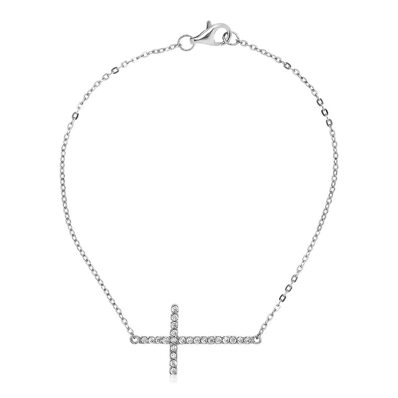 An image displaying Sterling Silver Cross Bracelet with Cubic Zirconias by Orca Market