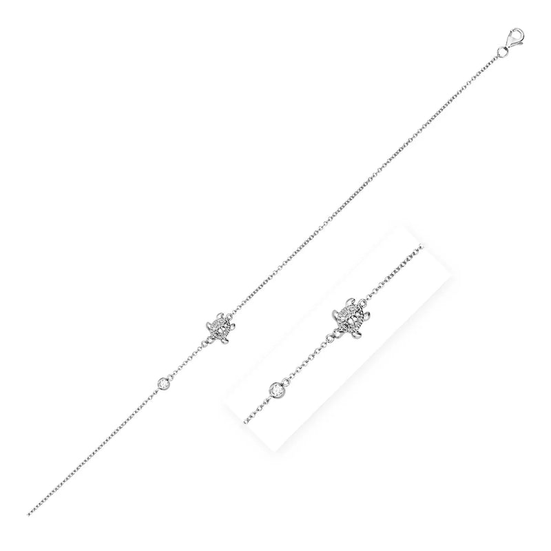 An image displaying Sterling Silver Anklet with Textured Turtle and Cubic Zirconia by Orca Market