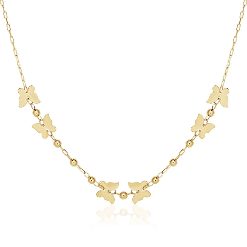 An image displaying 14k Yellow Gold 18 inch Necklace with Polished Butterflies and Beads by Orca Market