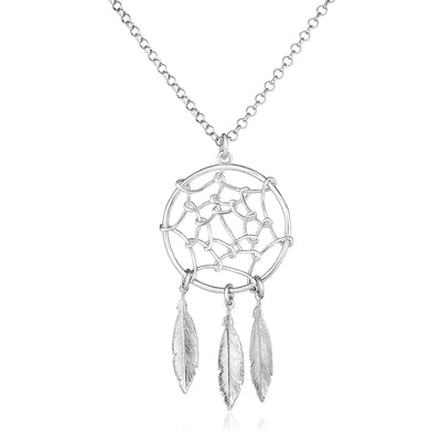 An image displaying Sterling Silver 17 inch Necklace with Dream Catcher Pendant by Orca Market