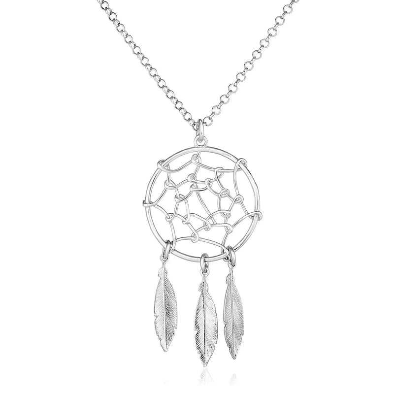 An image displaying Sterling Silver 17 inch Necklace with Dream Catcher Pendant by Orca Market