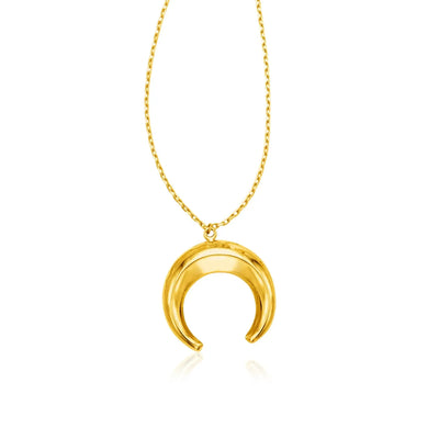 An image displaying 14k Yellow Gold 17 inch Necklace with Domed Moon Motif Pendant by Orca Market