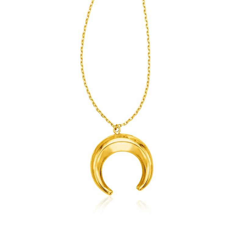 An image displaying 14k Yellow Gold 17 inch Necklace with Domed Moon Motif Pendant by Orca Market
