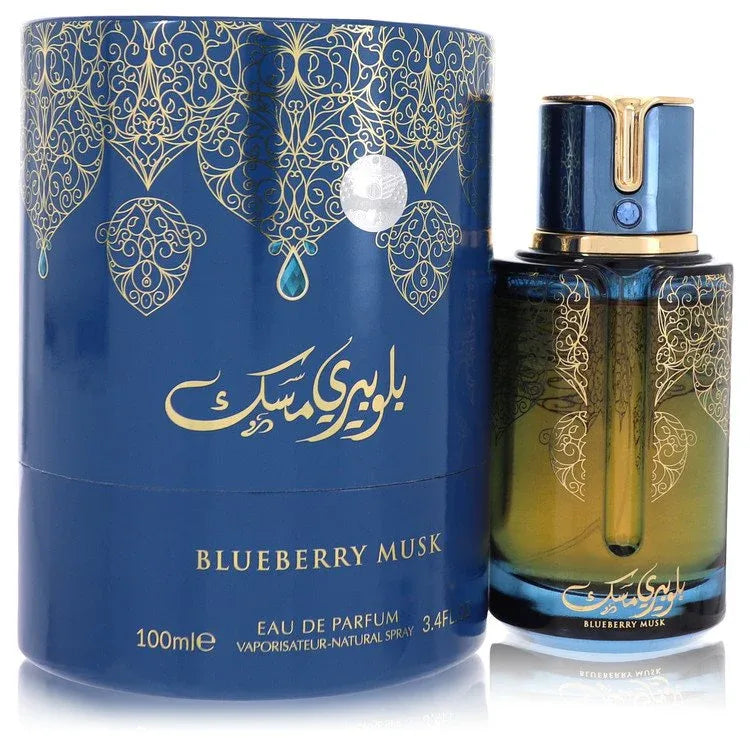 An image displaying Arabiyat Prestige Blueberry Musk by Arabiyat Prestige Eau De Parfum Spray 3.4 oz for Women by Arabiyat Prestige