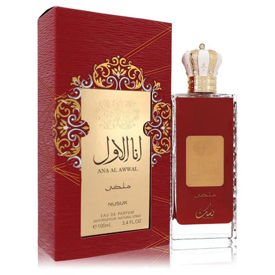 An image displaying Ana Al Awwal Rouge by Nusuk Eau De Parfum Spray 3.4 oz for Women by Nusuk