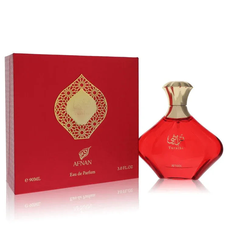 An image displaying Afnan Turathi Red by Afnan Eau De Parfum Spray 3 oz for Women by Afnan