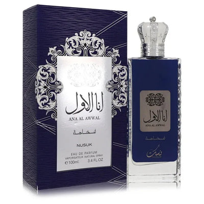 An image displaying Ana Al Awwal Blue by Nusuk Eau De Parfum Spray 3.4 oz for Men by Nusuk