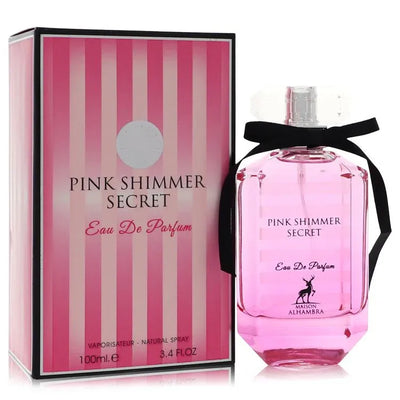 An image displaying Pink Shimmer Secret by Maison Alhambra Eau De Parfum Spray 3.4 oz for Women by Maison Alhambra