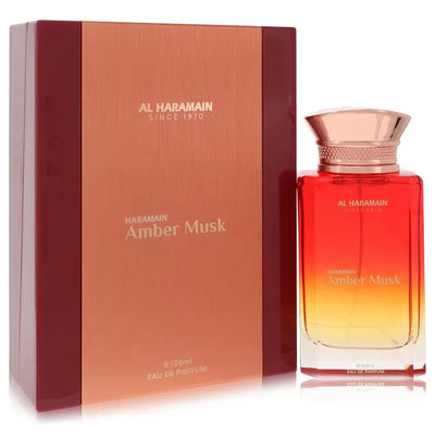 An image displaying Al Haramain Amber Musk by Al Haramain Eau De Parfum Spray 3.3 oz for Men by Al Haramain