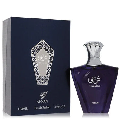 An image displaying Afnan Turathi Blue by Afnan Eau De Parfum Spray 3 oz for Men by Afnan