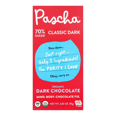 An image displaying Pascha - Bar Chocolate 70% Cacao - Case Of 10 - 2.82 Ounce by Pascha