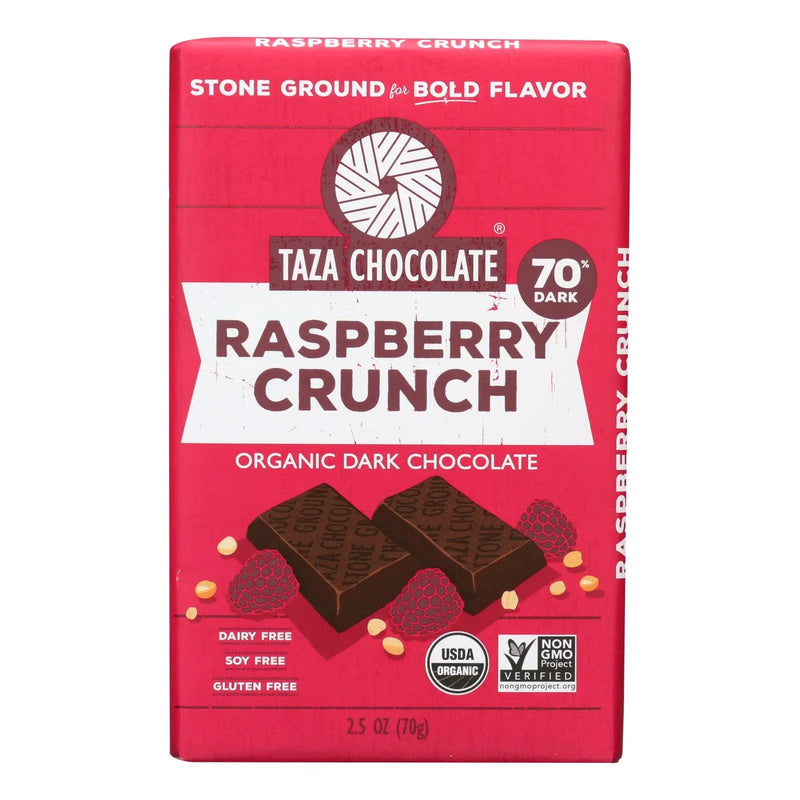 Taza Chocolate Stone Ground Organic Dark Chocolate Bar - Raspberry Crunch - Case Of 10 - 2.5 Ounce.