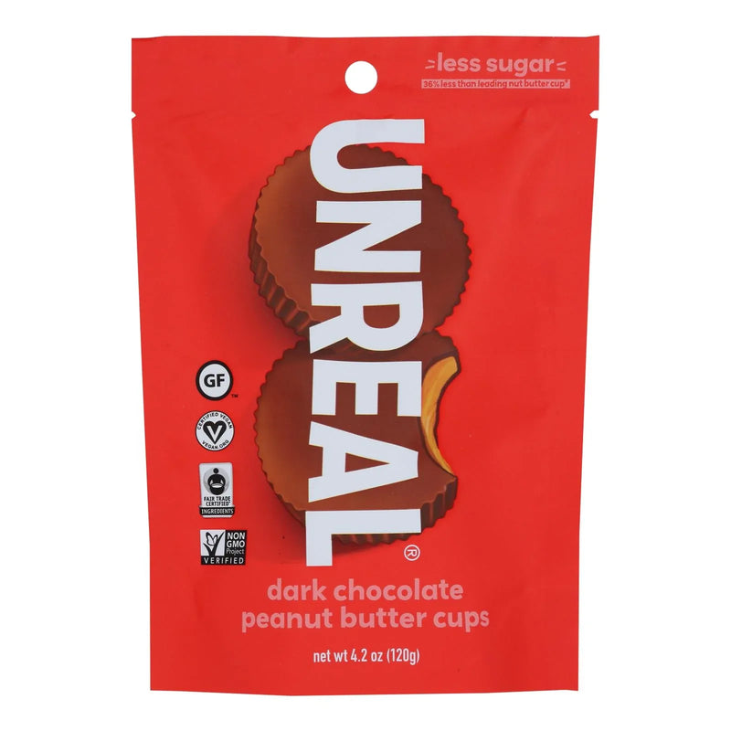 An image displaying Unreal Dark Chocolate Peanut Butter Cups - 6 Bags by Unreal