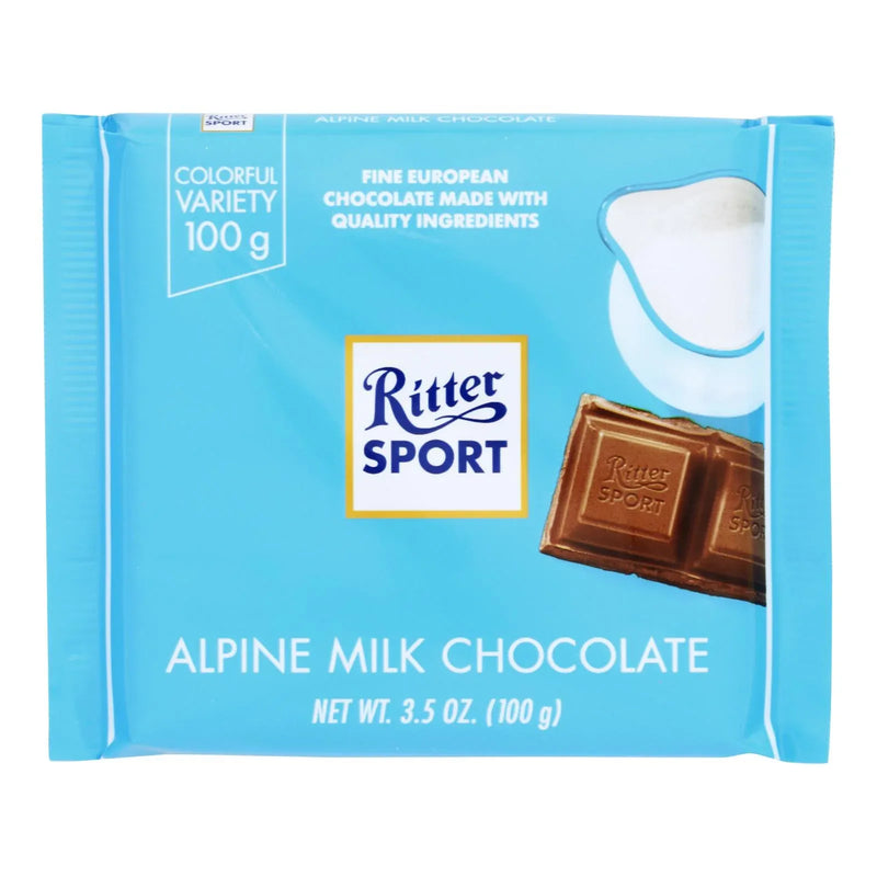 An image displaying Ritter Sport Chocolate Bar - Milk Chocolate - 30 Percent Cocoa - Alpine - 3.5 Oz Bars - Case Of 12 by Ritter Sport