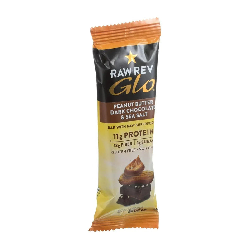 An image displaying Raw Revolution Glo Bar - Peanut Butter Dark Chocolate And Sea Salt - 1.6 Ounce - Case Of 12 by Raw Revolution