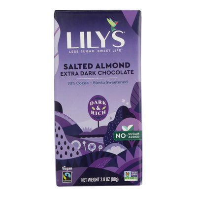 An image displaying Lily's Sweets Chocolate Bar - Salted Almond - Case Of 12 - 2.80 Ounce. by Lily's Sweets