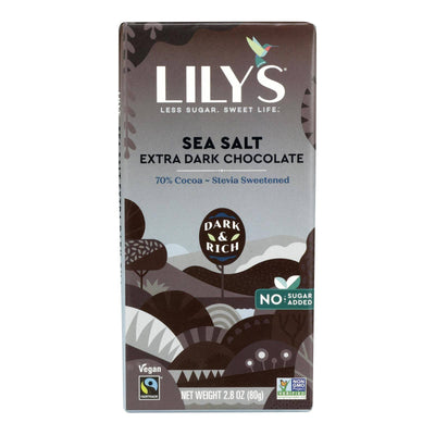 An image displaying Lily's Sweets Chocolate Bar - Dark Chocolate - 70 Percent Cocoa - Sea Salt - 2.8 Ounce Bars - Case Of 12 by Lily's Sweets