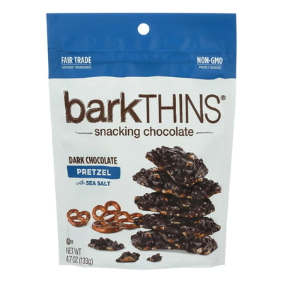 An image displaying Bark Thins Dark Chocolate - Pretzel With Sea Salt - Case Of 12 - 4.7 Ounce. by Bark Thins