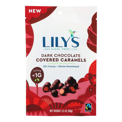 An image displaying Lilys - Caramels Dark Chocolate Stevia - Case Of 12-3.5 Ounce by Lily's Sweets